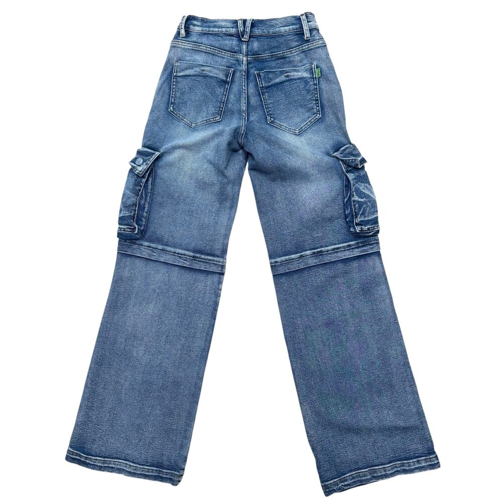 Vibrant MIU Baggy Jeans Sz S Blue Denim Cargo Wide Leg Skater Grunge Emo Y2K - Picture 4 of 10